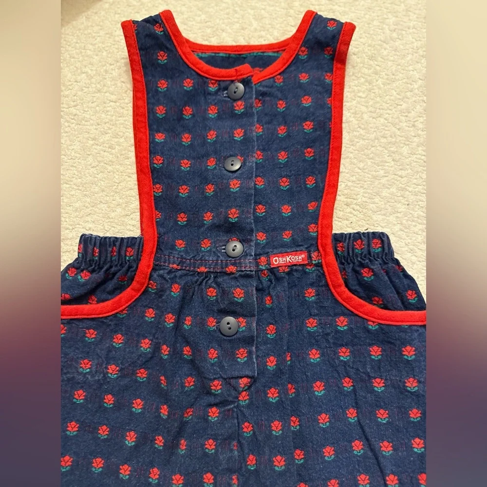 Vintage OshKosh B'gosh Baby Dress 24 Months Made in USA | Navy Blue Red‎ Floral